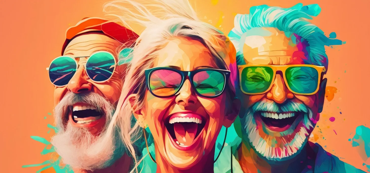 Vector illustration of three smiling individuals representing that late bloomers can be creative.