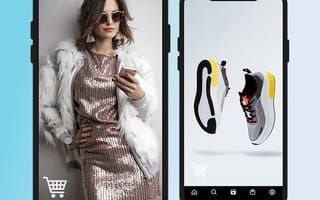 Two phones showing a shoppable video of a model and a pair of trainers ready to buy.